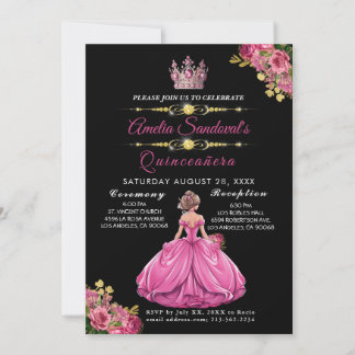 Elegante Invitación a Quinceanera con Flor Rosa Do