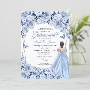 Elegante Invitación a Quinceanera con flores azule