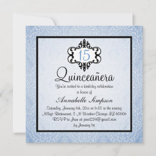 Elegante Invitación a Quinceanera de Moda azul/neg