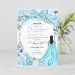 Elegante invitación a Quinceanera floral azul ciel