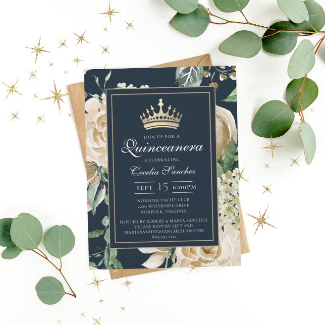 Elegante Invitación a Quinceanera Floral de acuare (Subido por el creador)