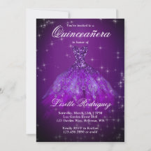 Elegante Invitación a Quinceanera Púrpura Oscura