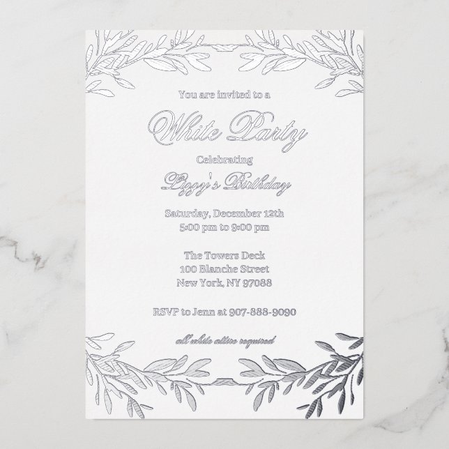 Elegante Invitación a Relieve metalizado Fiesta bl (Anverso)