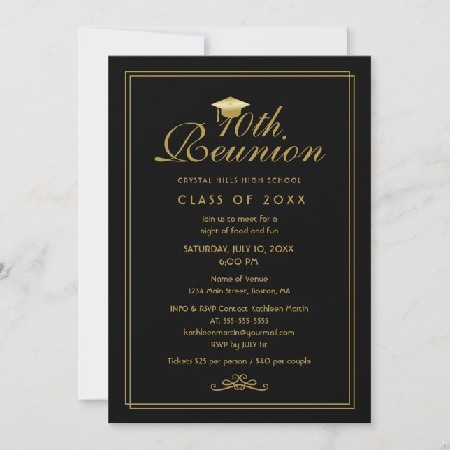 Elegante Invitación a Reunión de Clase 10 de Oro N (Anverso)