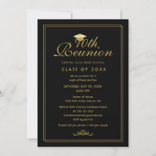 Elegante Invitación a Reunión de Clase 10 de Oro N