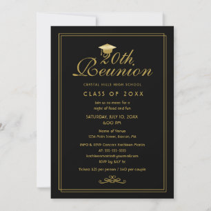 Elegante Invitación a Reunión de Clase 20 de Oro N