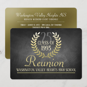Elegante Invitación a Reunión de Clase Negra Oro