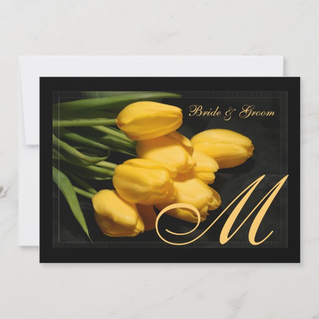 Elegante Invitación a Tulipano Negro Y Oro Monogra (Anverso)