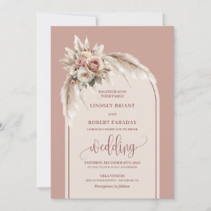 Elegante invitación a una boda floral rosa y polvo