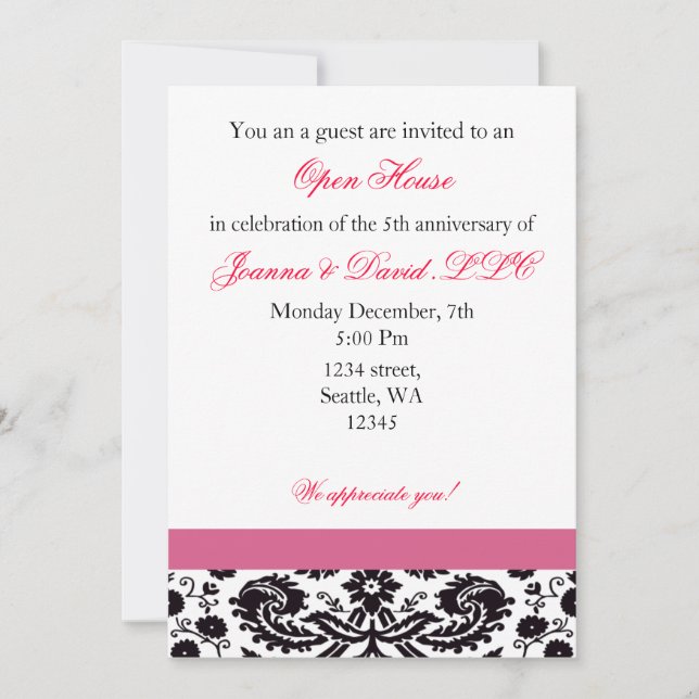 Elegante invitación a una fiesta corporativa rosa (Anverso)