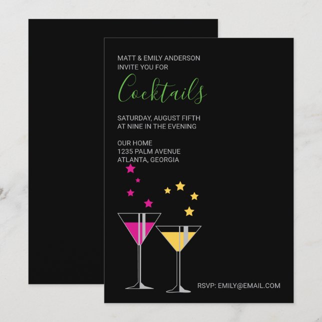 Elegante invitación a una fiesta de cócteles (Anverso / Reverso)