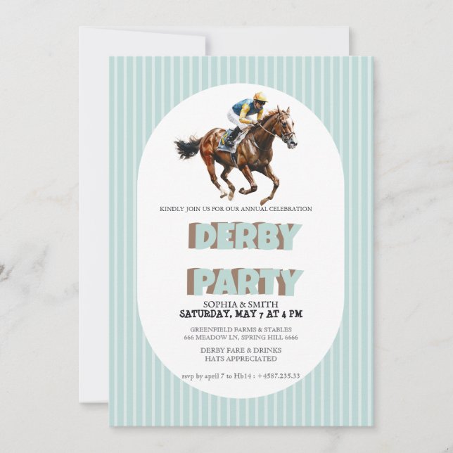 Elegante invitación a una fiesta de Derby para car (Anverso)