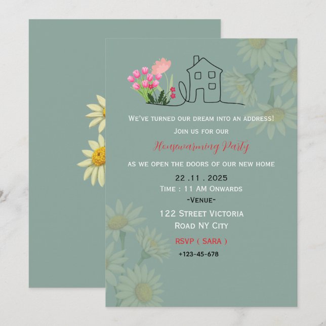 Elegante Invitación a una Fiesta de Inauguración d (Anverso / Reverso)