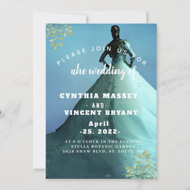 Elegante invitación a vestir bodas blancos (Anverso)