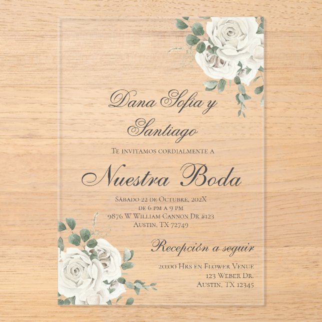 Elegante invitación acrílica Boda española (Anverso)