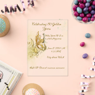 Elegante invitación acrílica de mariposa de tierra