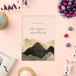 Elegante Invitación Acrílica de Oro con Paisaje Mo