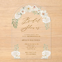 Elegante Invitación Acrílica Marfil Floral Bridal