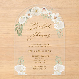 Elegante Invitación Acrílica Marfil Floral Bridal