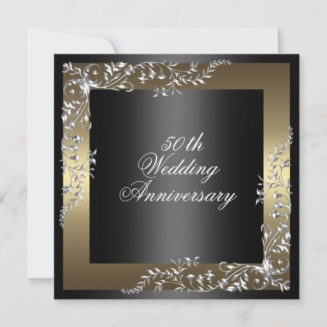 Elegante invitación al aniversario de boda negro/o (Anverso)