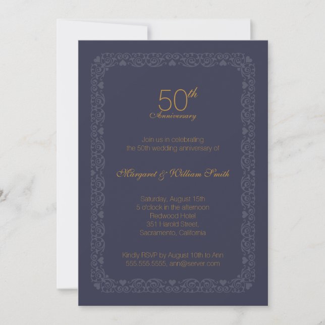 Elegante invitación al aniversario de un boda clás (Anverso)