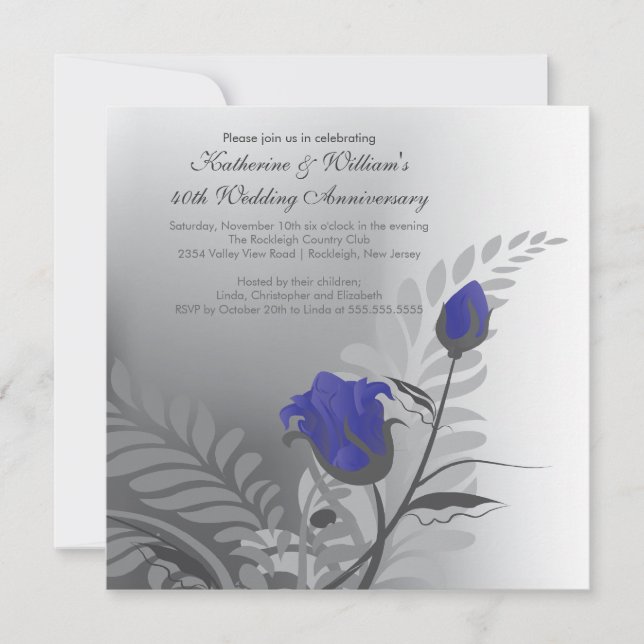 Elegante invitación al Aniversario del Azul Rojo (Anverso)
