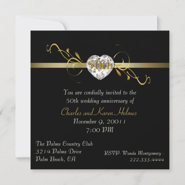 Elegante invitación al Aniversario Formal Negro (Anverso)