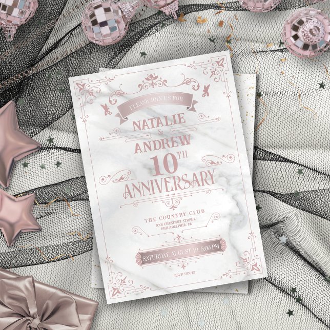 Elegante invitación al Aniversario Rosa y Gris (Elegant Pink and Gray Anniversary Invitation)