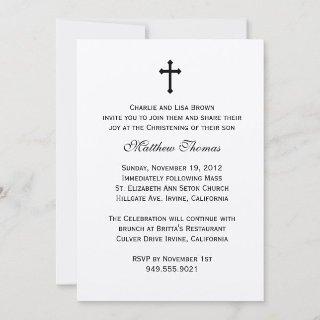 Elegante invitación al bautismo (Anverso)