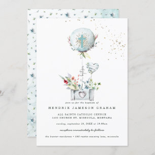 Elegante invitación al Bautismo Azul