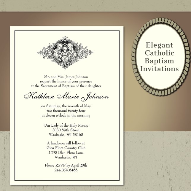 Elegante invitación al bautismo católico (Subido por el creador)