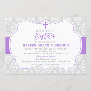 Elegante invitación al bautismo Chica violeta