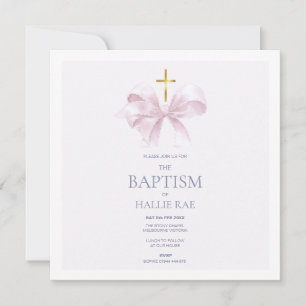 Elegante invitación al bautismo, cruz rosa de vaca