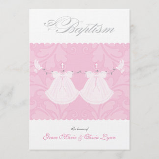 Elegante Invitación al bautismo de bebé gemela