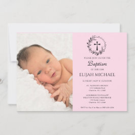 Elegante invitación al bautismo de foto rosa moder