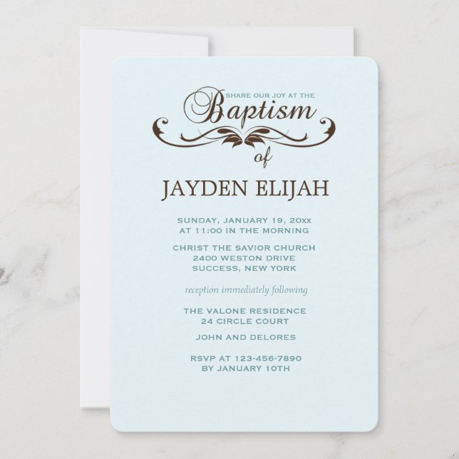 Elegante invitación al bautismo de fuente (Anverso)