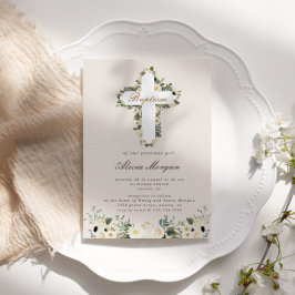 Elegante Invitación al Bautismo de la Cruz Floral 