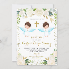 Elegante Invitación al bautismo de Twin Boy Floral