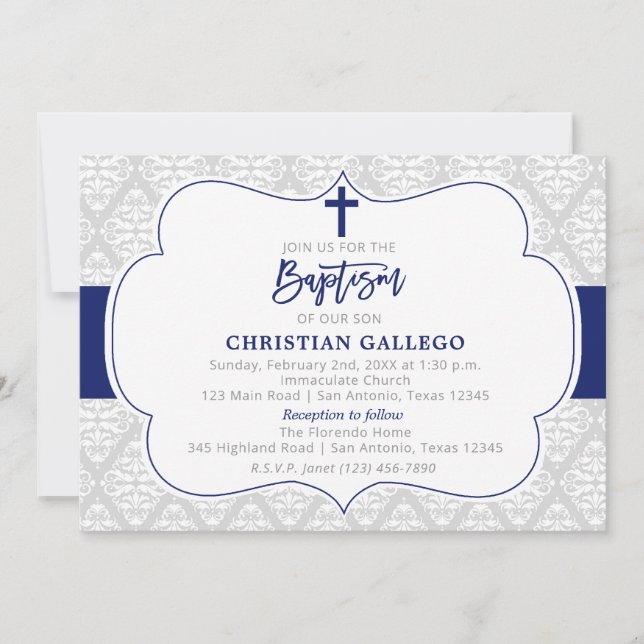Elegante invitación al bautismo de un chico de la  (Anverso)