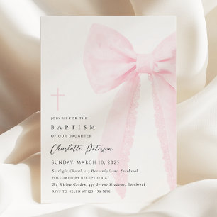 Elegante invitación al bautismo de vaca rosado