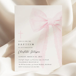 Elegante invitación al bautismo de vaca rosado