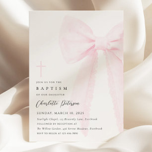 Elegante invitación al bautismo de vaca rosado