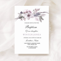 Elegante Invitación al Bautismo Floral de Invierno