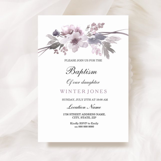 Elegante Invitación al Bautismo Floral de Invierno (Subido por el creador)
