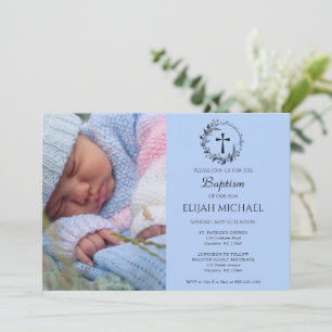 Elegante invitación al bautismo moderno de foto az