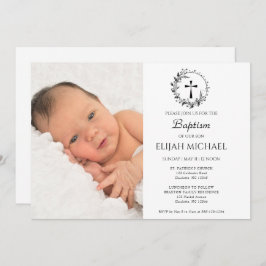 Elegante invitación al bautismo moderno de fotos e