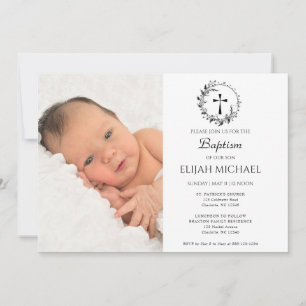 Elegante invitación al bautismo moderno de fotos e