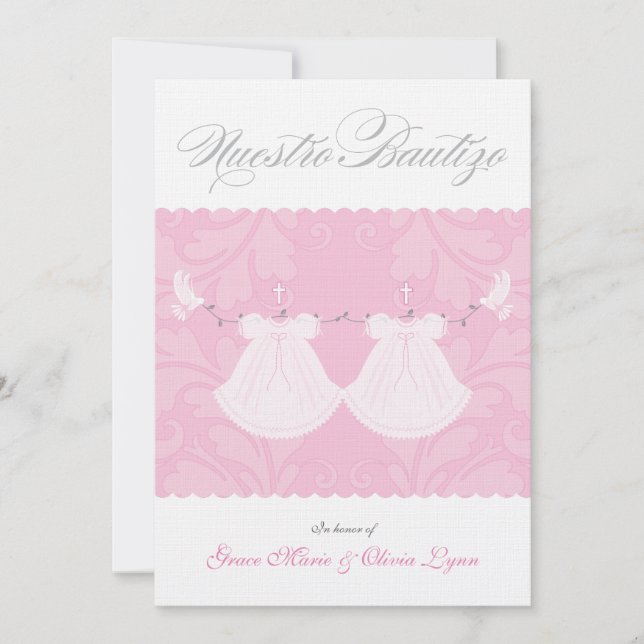 Elegante invitación al bautismo| Nuestro Bautizo (Anverso)