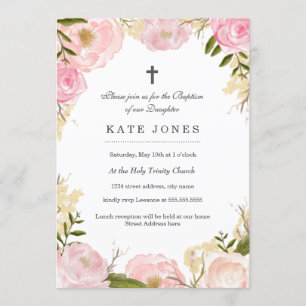 Elegante invitación al bautismo rosa rosa