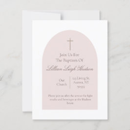 Elegante invitación al bautismo rosado | Chica min